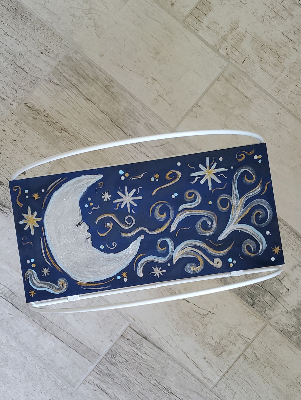 Hand Painted Sun & Moon Painted Two-Tier Wooden Home Accent Organizer Shelf - Picture 11 of 11